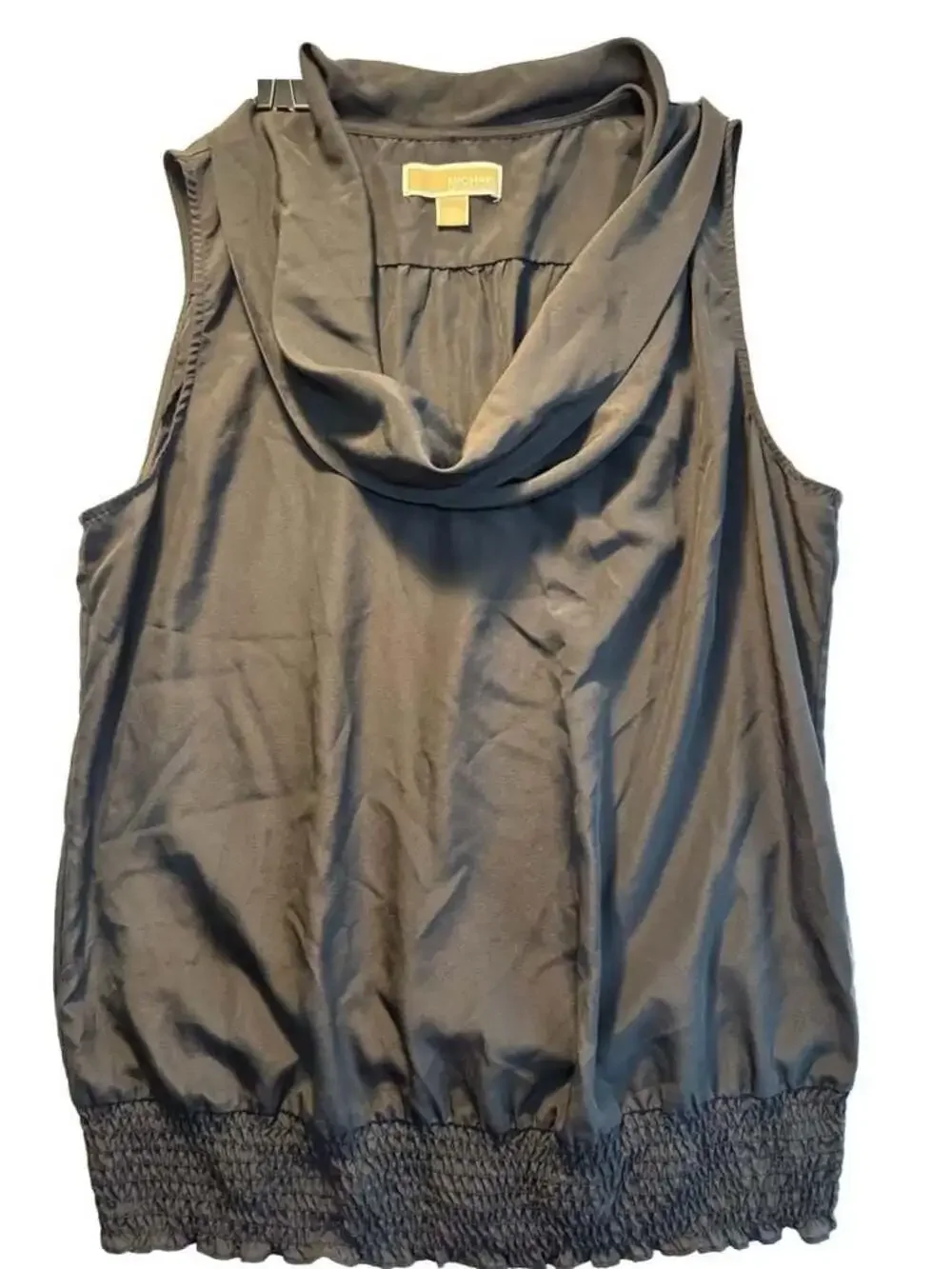 Michael Kors Sleeveless Cowl Neck Top with Smocked Waistband in Black